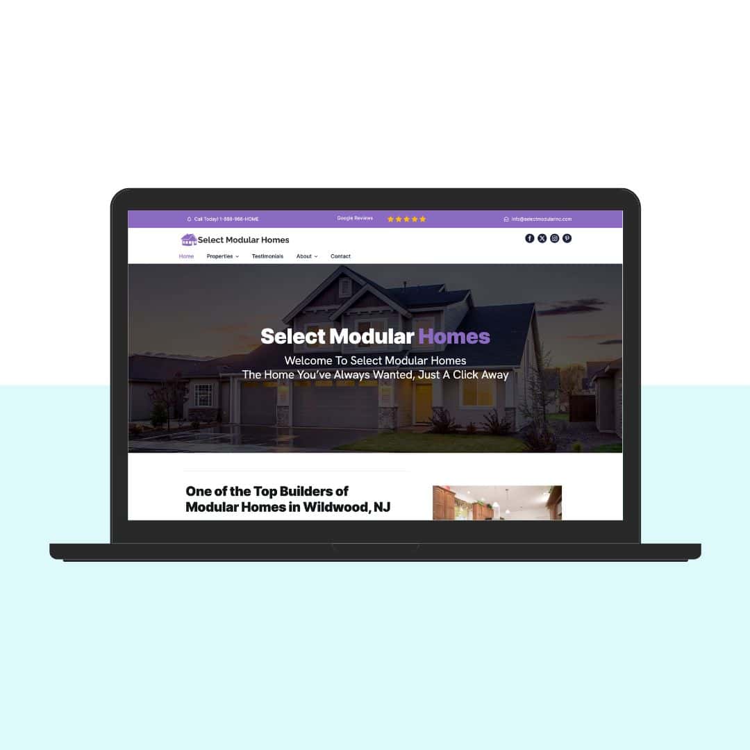 Mockup of website on a laptop